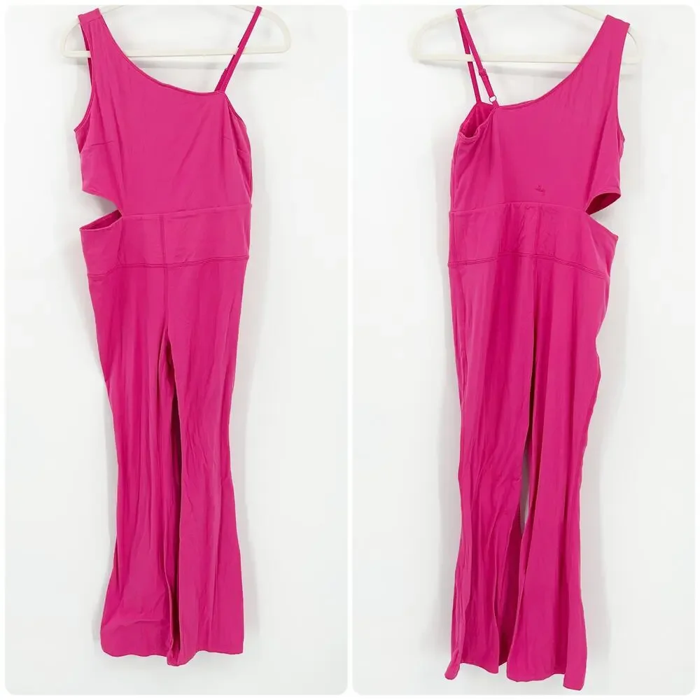 JoyLab Womens Athleisure Cutout Asymmetrical Neck Flare Leg Bodysuit Jumpsuit L - Picture 2 of 7